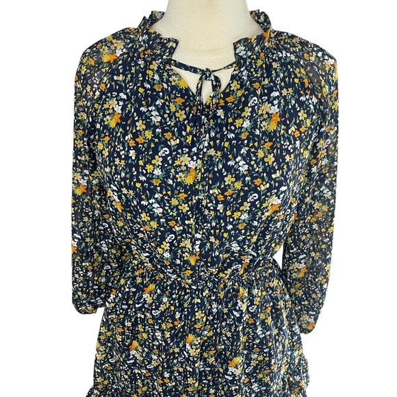 LOVE ADY Navy & Yellow Ditsy Floral Ruffled Mini Dress, Medium - Picture 3 of 8